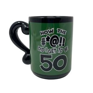 "How Did I Get To Be 50" Black Green Ceramic Coffee Mug 50th Birthday Mug GUC